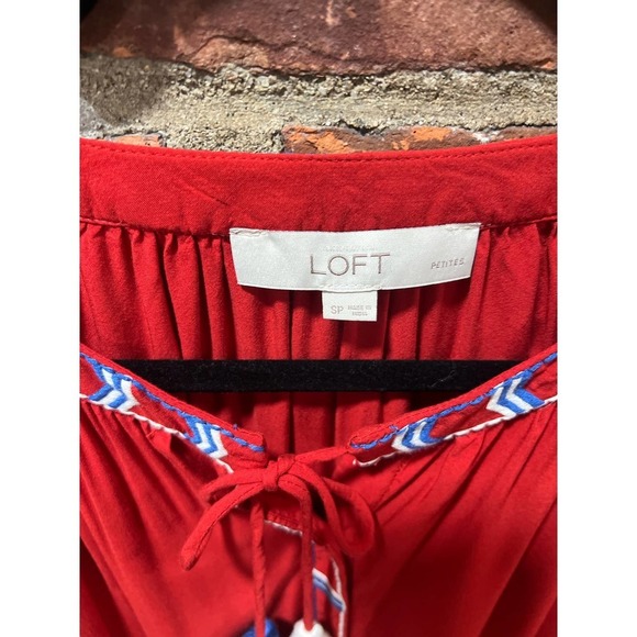 Womens AnnTaylor Loft Boho Red Aztec Print Embroidered Shift Dress Red S… - Picture 7 of 7